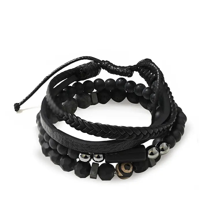Set van 3 Zwarte Herenarmbanden met Natuursteen