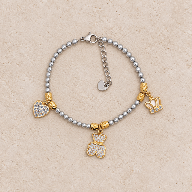 Goudkleurige RVS-bedelarmband – Hearts & Charms