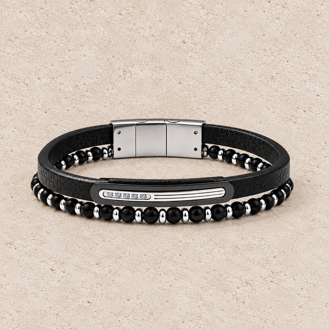 Zwarte Meerlaagse Armband met Kralen