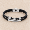 Herenarmband Zwart/Zilver - Leer & RVS