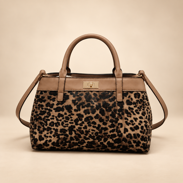 Handtas met Luipaardprint en Schouderriem.