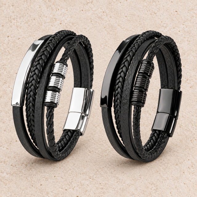 Herenarmband Milan - Zwart met Zilver of Zwart.