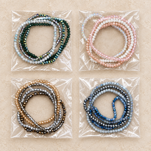 Set Dunne Facet-Kralenarmbandjes - Diverse Kleuren