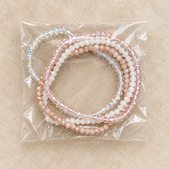 Set Dunne Facet-Kralenarmbandjes - Diverse Kleuren